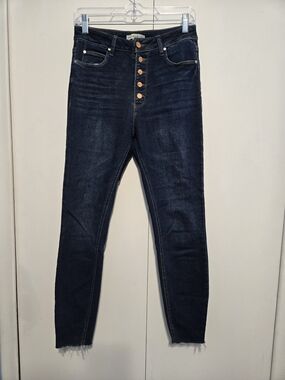 And Now This High Rise Button Fly Skinny Jeans Dark Wash Raw Hem Size 28